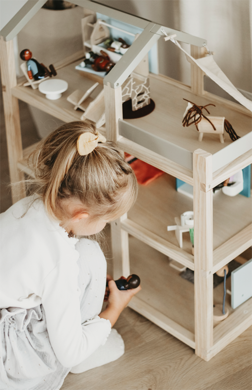 Natural Doll House with Furniture