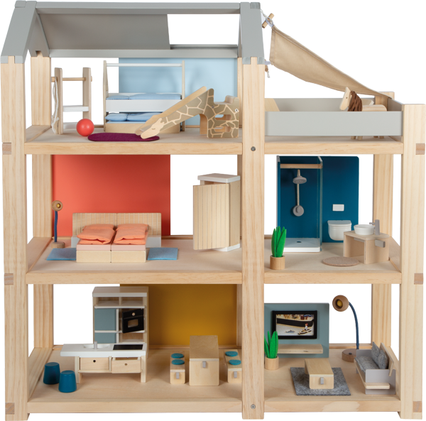 Natural Doll House with Furniture