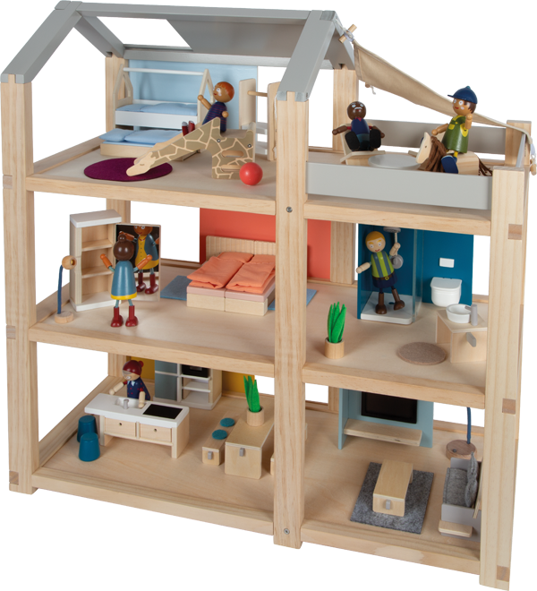 Natural Doll House with Furniture