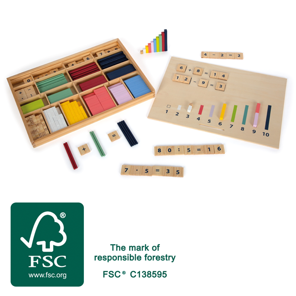 Rechenstäbchen Lernbox mit FSC®-Logo