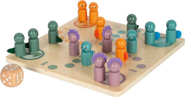 Ludo Gesellschftsspiel aus Holz mit Dinos