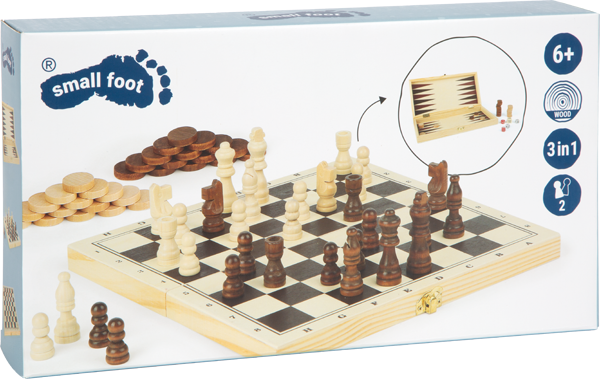 Classic Games 3 in 1 in a Wooden Case